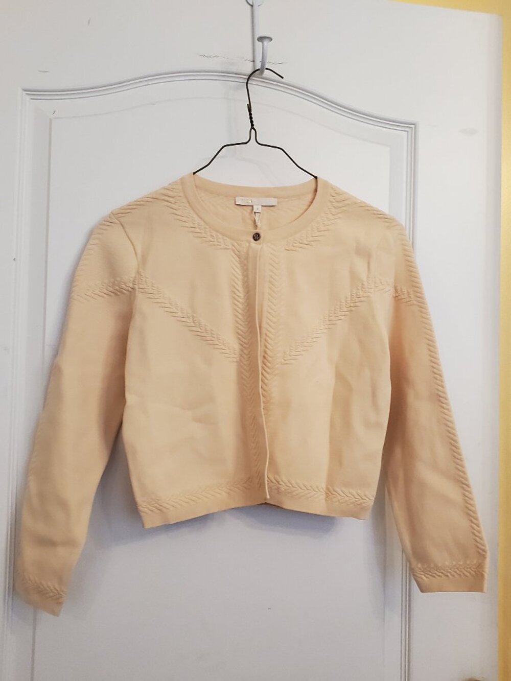 Maje beige jacquard fine knit one-button cardigan sz T2 (US 6/S) NWT